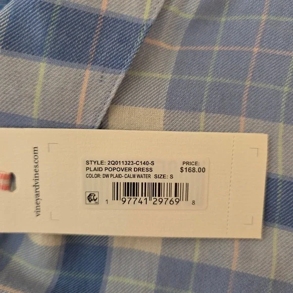 Vineyard Vines Plaid Popover  Dress Womens S Blue Calm Water New [$168 2Q011323 - Picture 13 of 15
